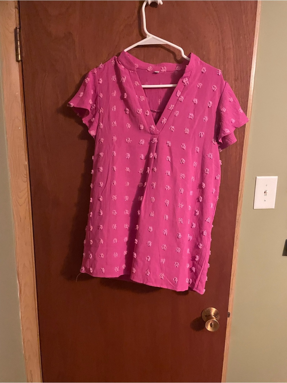 A Classy Chic Boutique Raspberry Pink V-Neck Flutter Sleeve Blouse. New